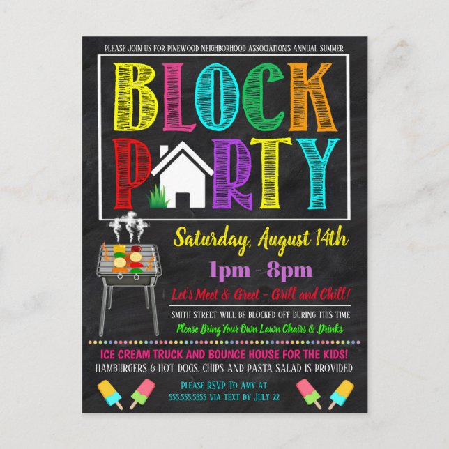 Neighbourhood Block Party Invite Postcard (Front)