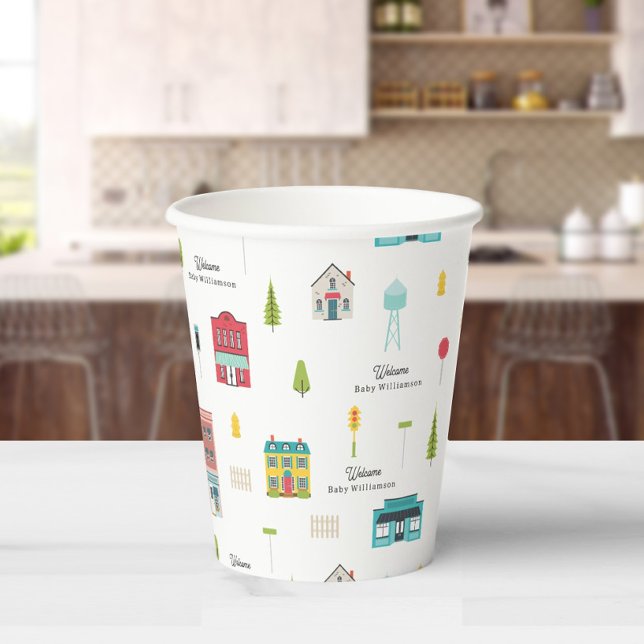 Neighbourhood Buildings Welcome Pattern Baby Showe Paper Cups (Creator Uploaded)