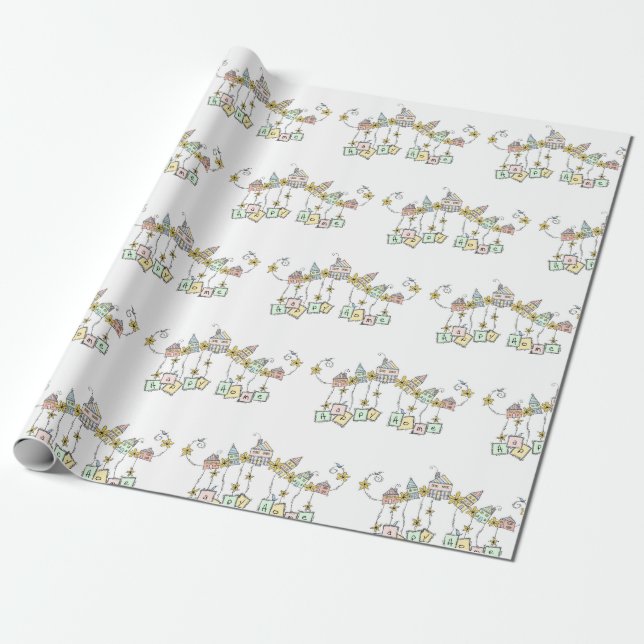 Neighbourhood Happy Home Illustration Housewarming Wrapping Paper (Unrolled)