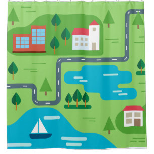 Neighbourhood Illustration Roadmap Illustration Shower Curtain