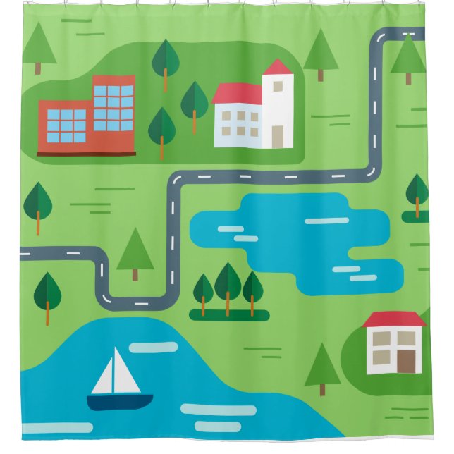 Neighbourhood Illustration Roadmap Illustration Shower Curtain (Front)