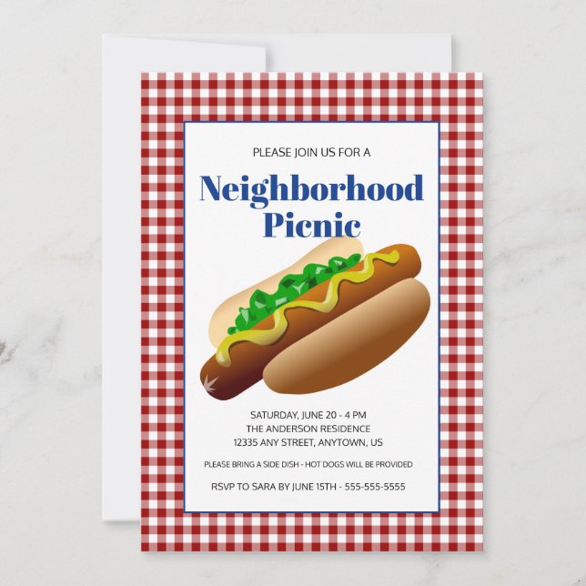 Neighbourhood Picnic With Hot Dogs Invitation (Front)