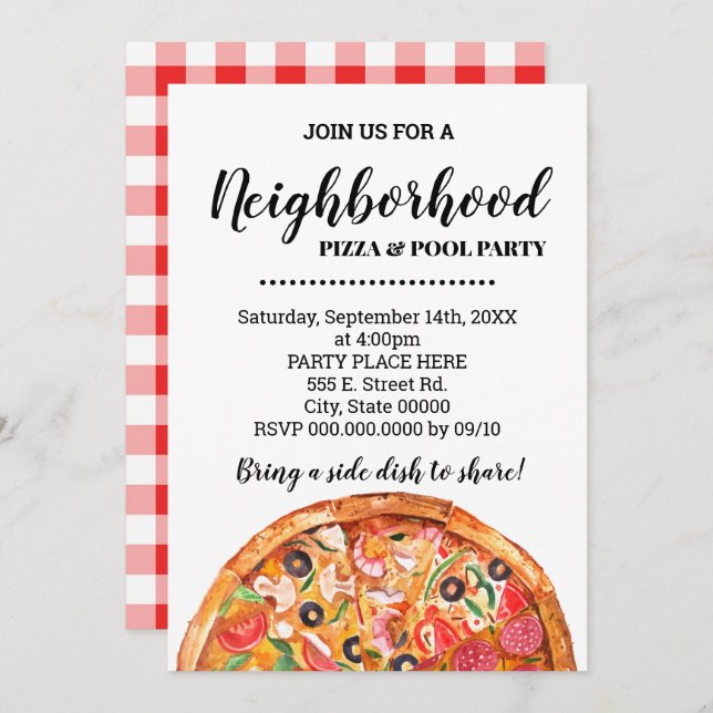 Neighbourhood Pizza & Pool Summer Party Bash Invitation (Front/Back)
