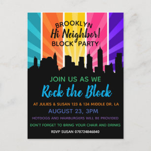 Neighbourhood rock the block Block Party Invitatio Postcard