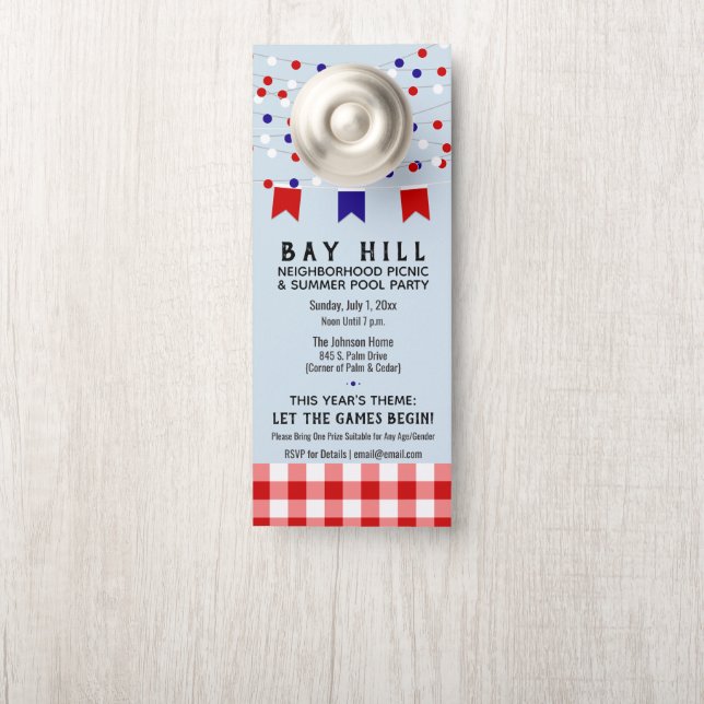 Neighbourhood Summer Picnic & Pool Party Invitatio Door Hanger (On Knob)