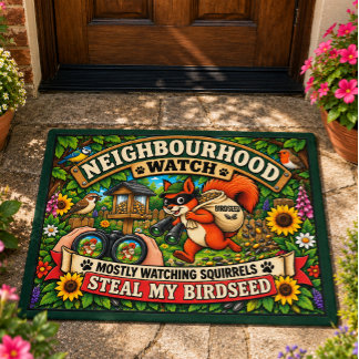 Neighbourhood Watch Funny Squirrel Birdwatching Doormat