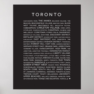 Neighbourhoods of Toronto Poster - black and white