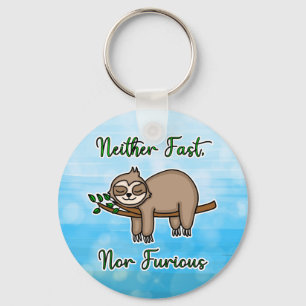 Neither Fast nor Furious Lazy Sloth on Tree Branch Key Ring