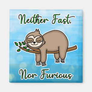 Neither Fast nor Furious Lazy Sloth on Tree Branch Magnet