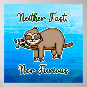 Neither Fast nor Furious Lazy Sloth on Tree Branch Poster