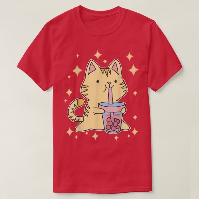 Neko Anime Manga Kitten Japanese Cute Bubble Tea K T-Shirt (Design Front)