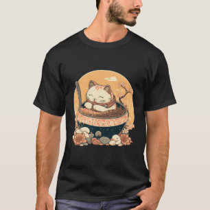 Neko Cat Eating Bowl Of Ramen Pho Noodle Soup Japa T-Shirt