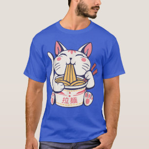 Neko Cat Eating Ramen With Chopsticks  T-Shirt