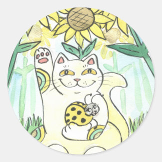 Neko Cat with The Lucky Ladybug: Ms. Sunflower Classic Round Sticker