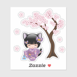 Neko Kokeshi Doll - Cat Ears Geisha Girl