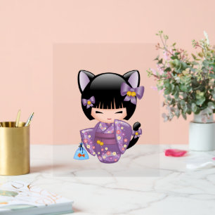 Neko Kokeshi Doll - Cat Ears Geisha Girl Acrylic Sign