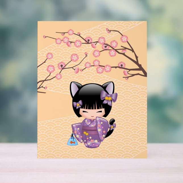 Neko Kokeshi Doll - Cat Ears Geisha Girl Acrylic Sign (Neutral)