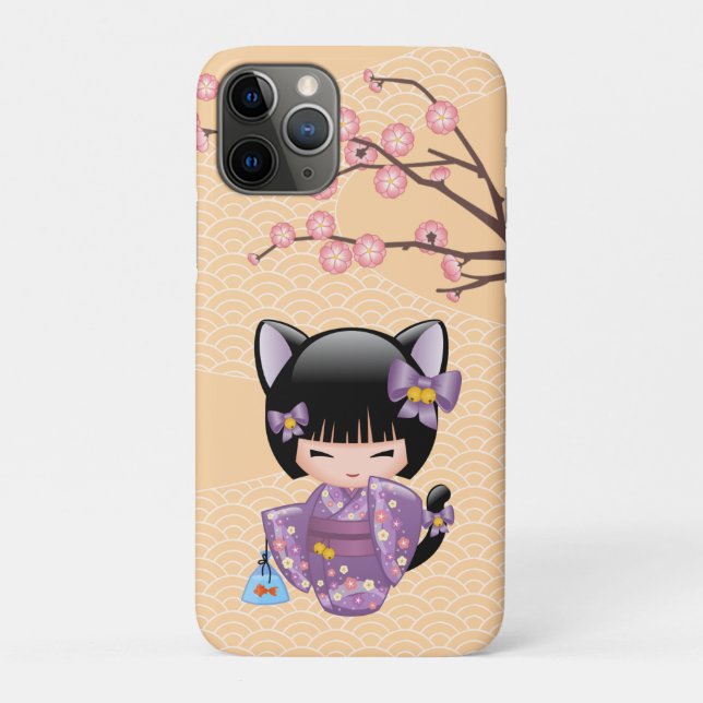 Neko Kokeshi Doll - Cat Ears Geisha Girl Case-Mate iPhone Case (Back)