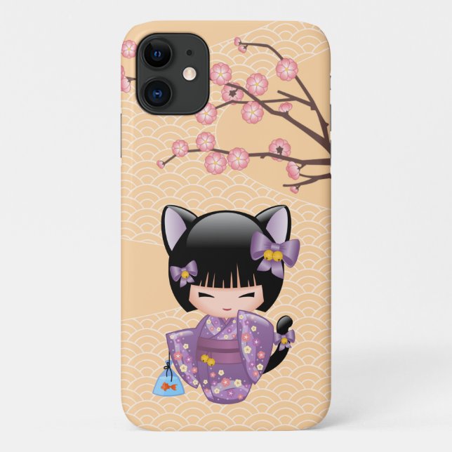 Neko Kokeshi Doll - Cat Ears Geisha Girl Case-Mate iPhone Case (Back)