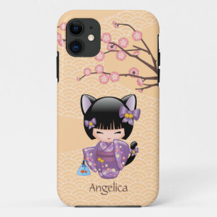 Neko Kokeshi Doll - Cat Ears Geisha Girl iPhone 11 Case