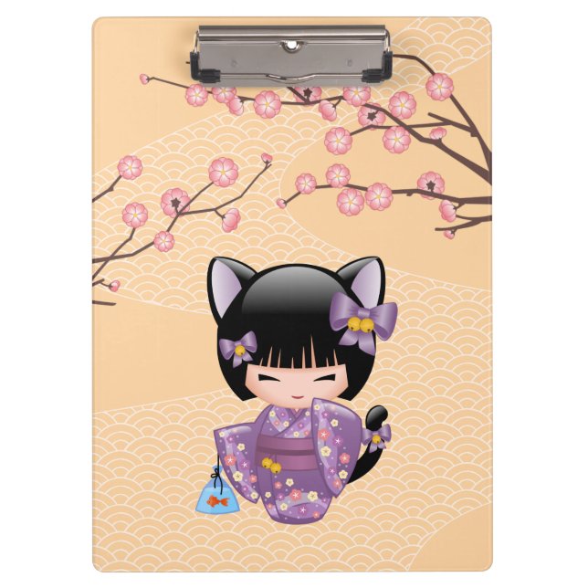 Neko Kokeshi Doll - Cat Ears Geisha Girl Clipboard (Front)