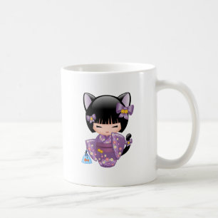Neko Kokeshi Doll - Cat Ears Geisha Girl Coffee Mug