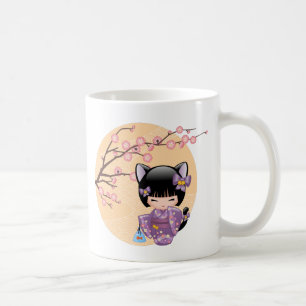 Neko Kokeshi Doll - Cat Ears Geisha Girl Coffee Mug