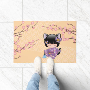 Neko Kokeshi Doll - Cat Ears Geisha Girl Doormat