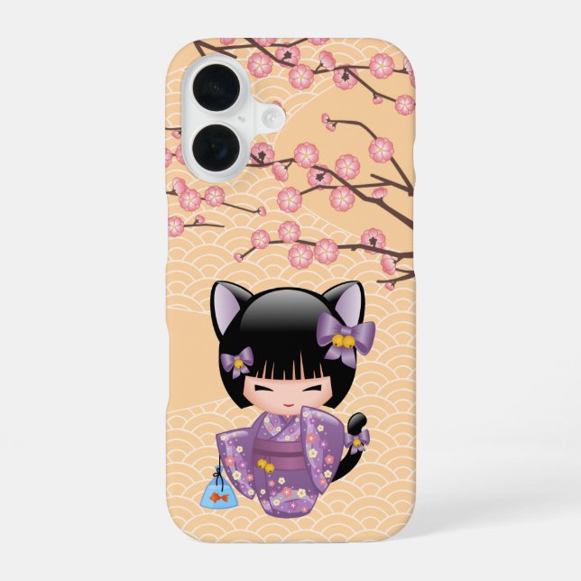 Neko Kokeshi Doll - Cat Ears Geisha Girl iPhone 16 Case (Back)