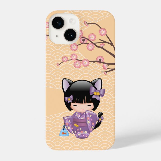 Neko Kokeshi Doll - Cat Ears Geisha Girl iPhone Case (Back)