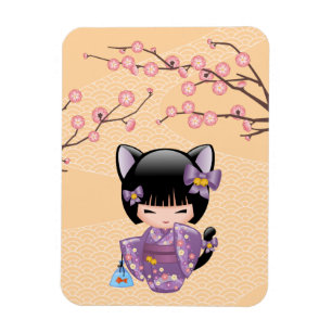 Neko Kokeshi Doll - Cat Ears Geisha Girl Magnet
