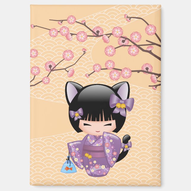 Neko Kokeshi Doll - Cat Ears Geisha Girl Magnet (Front)