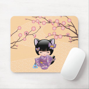 Neko Kokeshi Doll - Cat Ears Geisha Girl Mouse Mat