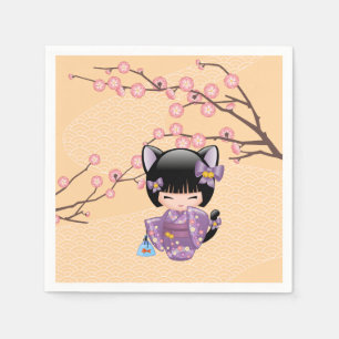 Neko Kokeshi Doll - Cat Ears Geisha Girl Napkin