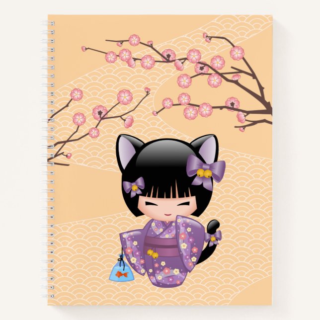 Neko Kokeshi Doll - Cat Ears Geisha Girl Notebook (Front)