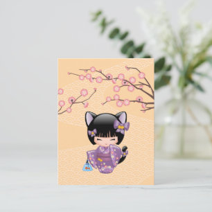 Neko Kokeshi Doll - Cat Ears Geisha Girl Postcard