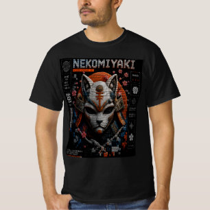 Neko Miyaki Micro Mosaic 3D Cyber Cat Graphic T-Shirt