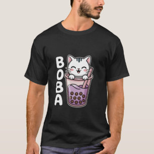 Neko White Cute Cat Bubble Tea Boba Tea T-Shirt