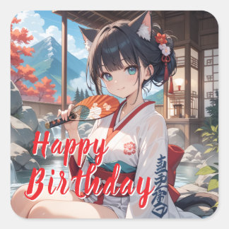 Nekomimi Musume in Hot Springs Square Sticker