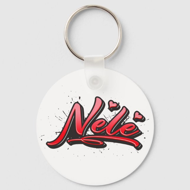 Nele red heart graffiti keychain (Front)