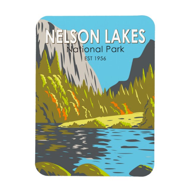 Nelson Lakes National Park New Zealand Vintage  Magnet (Vertical)