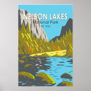 Nelson Lakes National Park New Zealand Vintage Poster