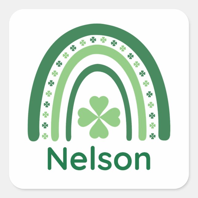 Nelson Name Clover Boho Rainbow Square Sticker (Front)