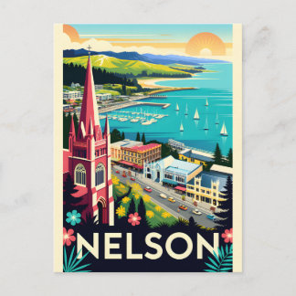 Nelson New Zealand Retro Travel Poster Art Holiday Postcard