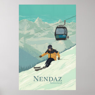 Nendaz Switzerland Ski Resort Travel Poster