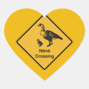 Nene Crossing, Traffic Warning Sign, Hawaii, USA Heart Sticker