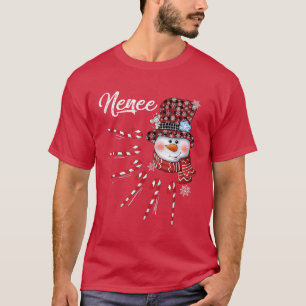 Nenee Snowman Candy Cane Christmas Red Plaid Hat T-Shirt