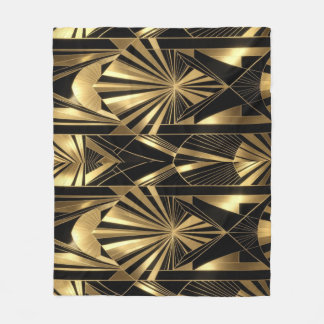 Neo Art Deco Black Gold Geometric Gatsby Fleece Blanket