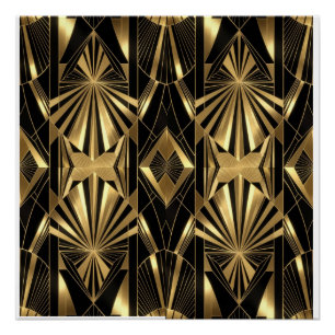 Neo Art Deco Black Gold Geometric Gatsby  Poster