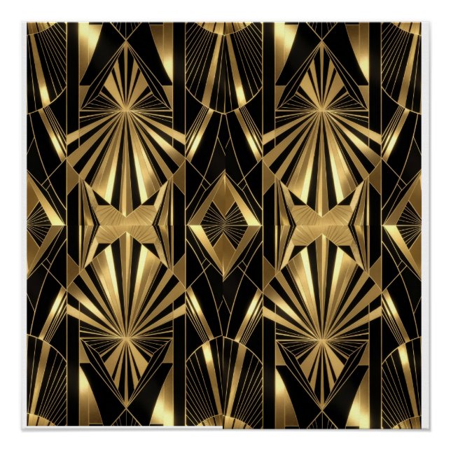 Neo Art Deco Black Gold Geometric Gatsby  Poster (Front)